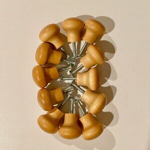Vintage Set of Wooden‎ Mushroom-Shaped Drawer Pulls or Knobs, 1.25" Diameter